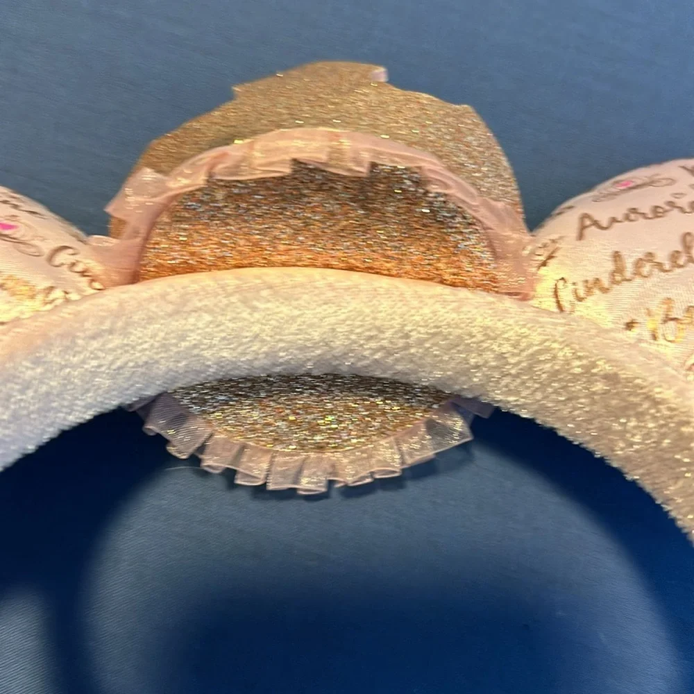 Pink satin Authentic Disney princess mouse ears with gold crown - Picture 7 of 9